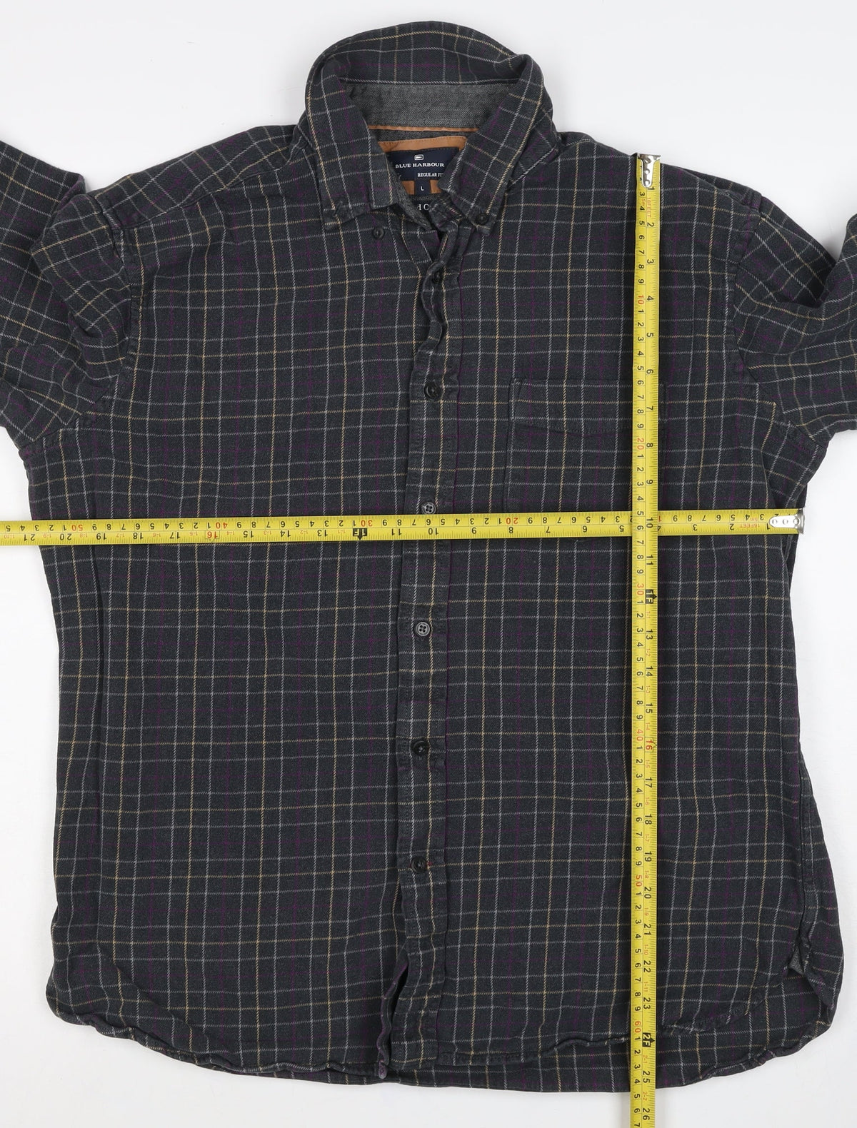 Blue Harbour Men’s Black Check Cotton Flannel Button-Down Shirt L Regular