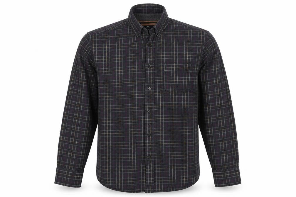 Blue Harbour Men’s Black Check Cotton Flannel Button-Down Shirt L Regular