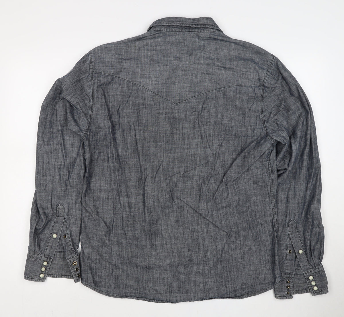 Jack & Jones Men's Grey XL Western Chambray Cotton Snap Shirt