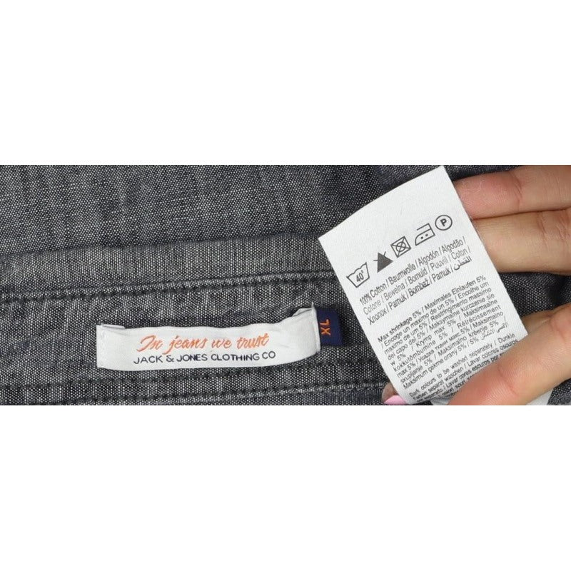 Jack & Jones Men's Grey XL Western Chambray Cotton Snap Shirt