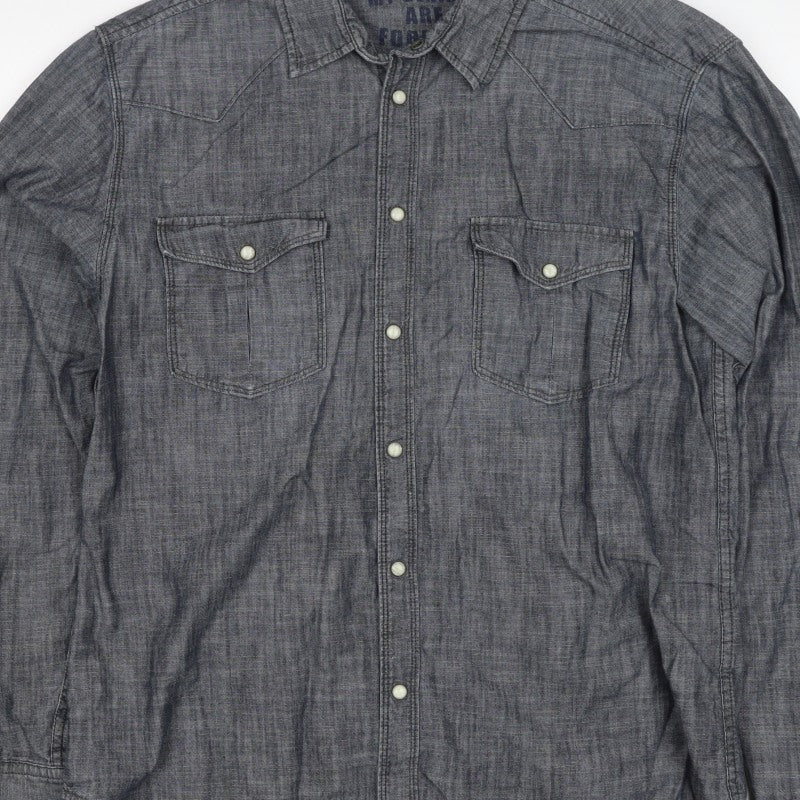 Jack & Jones Men's Grey XL Western Chambray Cotton Snap Shirt