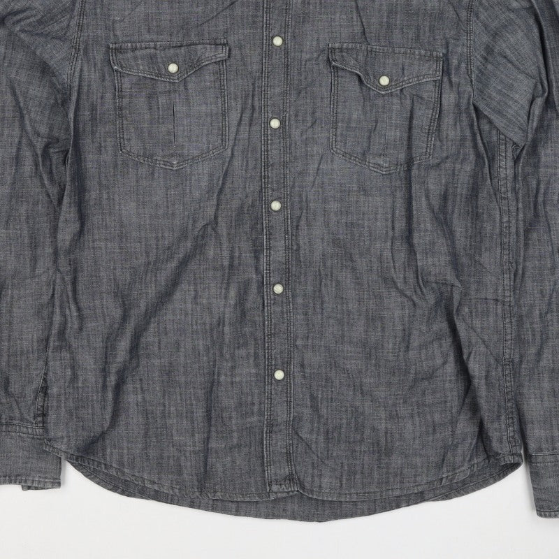 Jack & Jones Men's Grey XL Western Chambray Cotton Snap Shirt