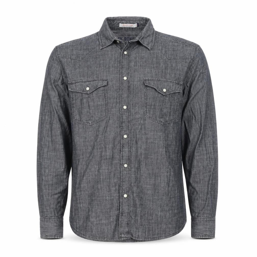 Jack & Jones Men's Grey XL Western Chambray Cotton Snap Shirt