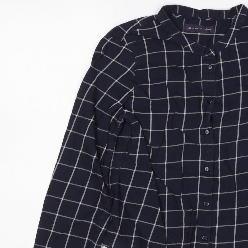Marks and Spencer Women Blue UK 8 Petite Check Button-Up Shirt