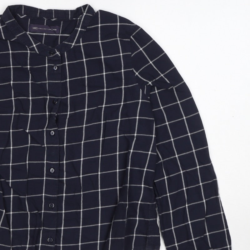 Marks and Spencer Women Blue UK 8 Petite Check Button-Up Shirt