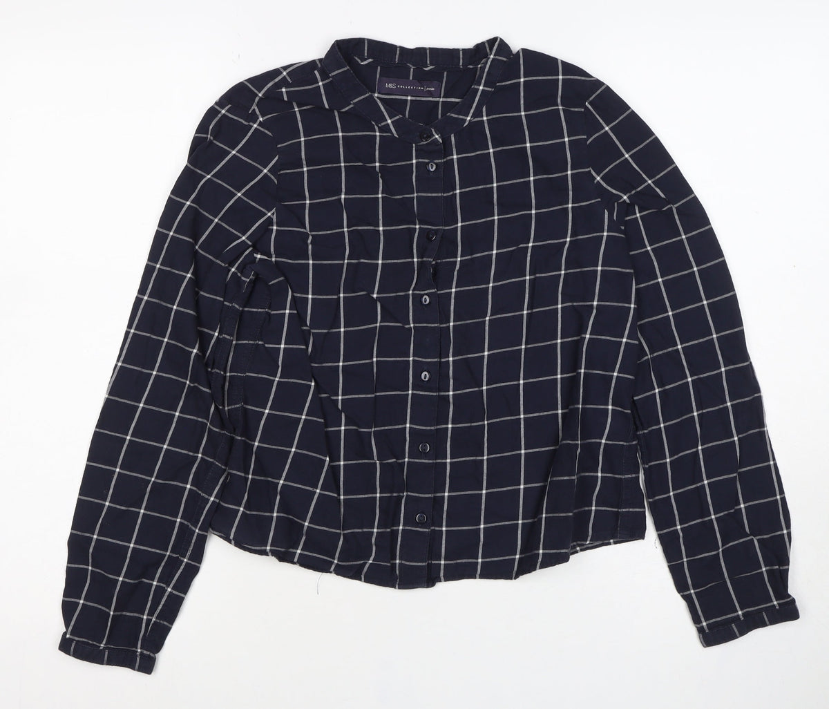 Marks and Spencer Women Blue UK 8 Petite Check Button-Up Shirt