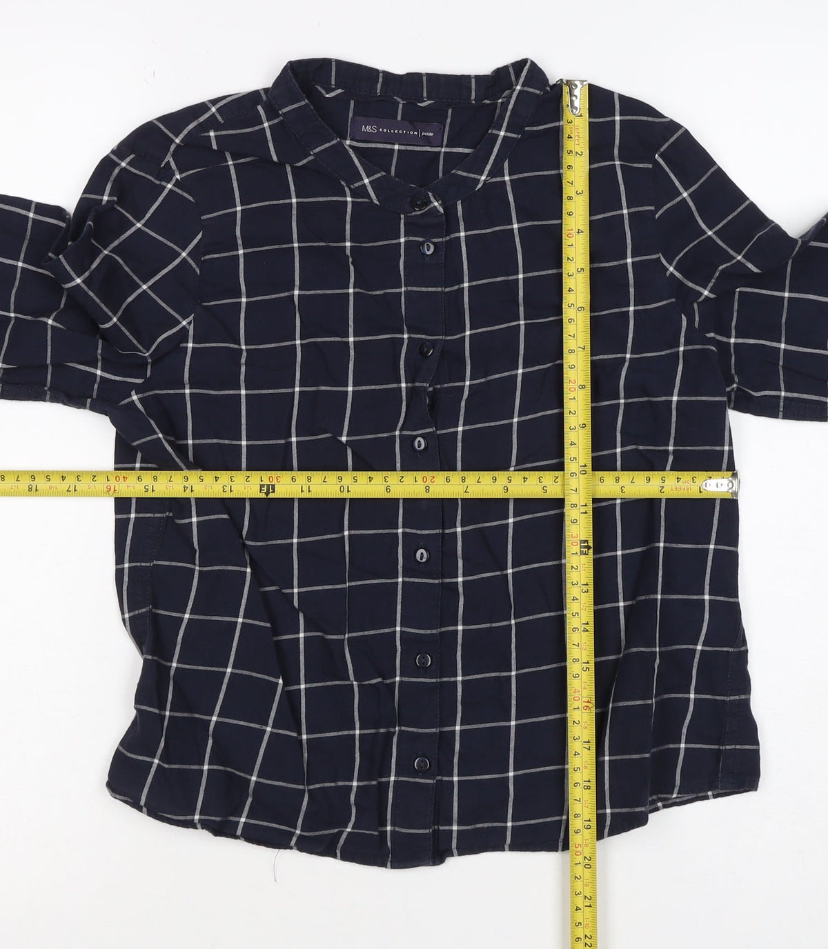 Marks and Spencer Women Blue UK 8 Petite Check Button-Up Shirt