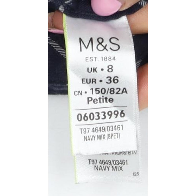 Marks and Spencer Women Blue UK 8 Petite Check Button-Up Shirt