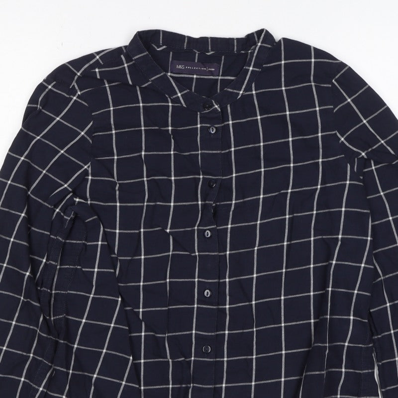 Marks and Spencer Women Blue UK 8 Petite Check Button-Up Shirt