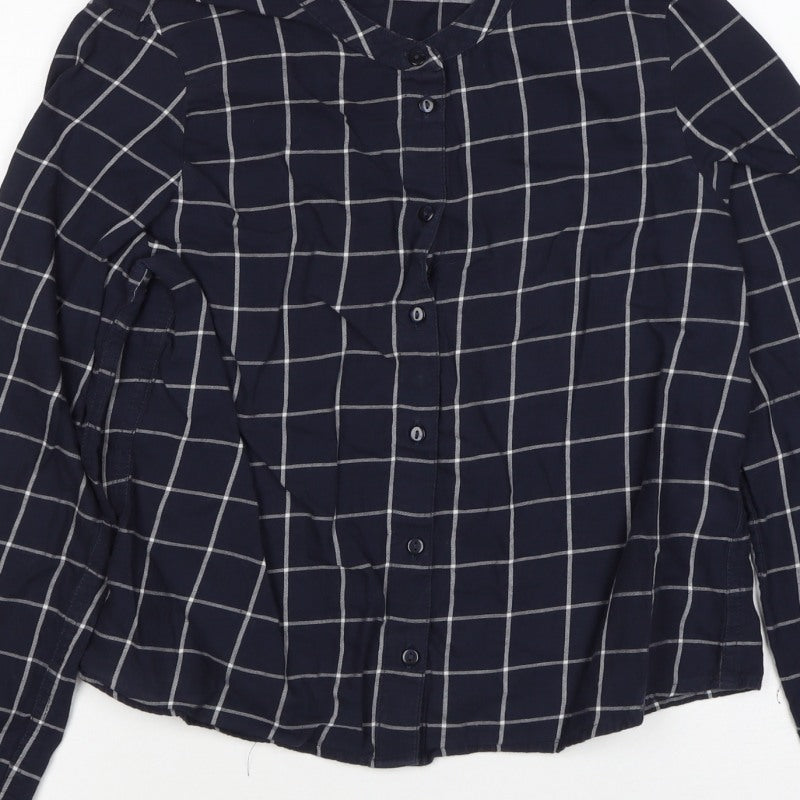Marks and Spencer Women Blue UK 8 Petite Check Button-Up Shirt