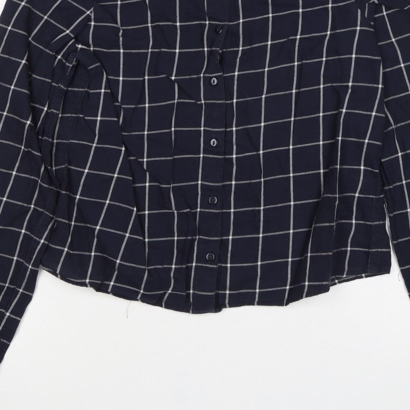 Marks and Spencer Women Blue UK 8 Petite Check Button-Up Shirt