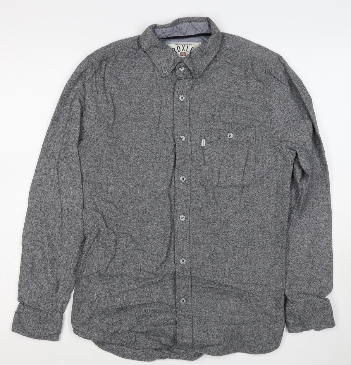 Croxley Men's Grey S Cotton Button-Down Long Sleeve Casual Shirt
