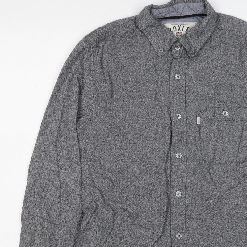 Croxley Men's Grey S Cotton Button-Down Long Sleeve Casual Shirt