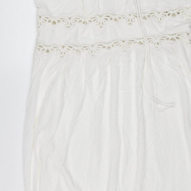 Marks and Spencer Women White UK 14 Maxi A-Line Lace Strap Dress