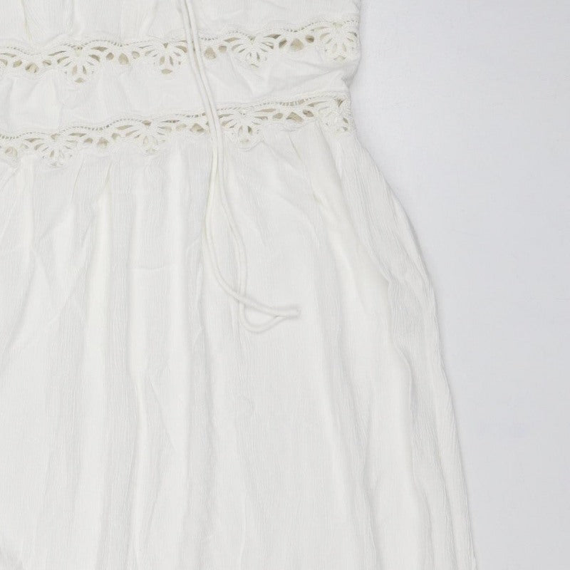 Marks and Spencer Women White UK 14 Maxi A-Line Lace Strap Dress