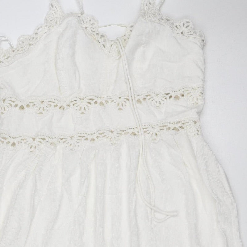 Marks and Spencer Women White UK 14 Maxi A-Line Lace Strap Dress