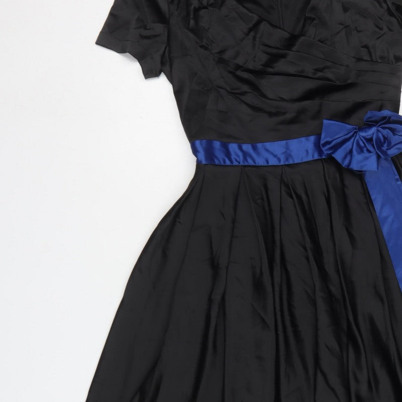 Lindy Bop Women Black Blue Size 10 Fit & Flare Satin Long Dress