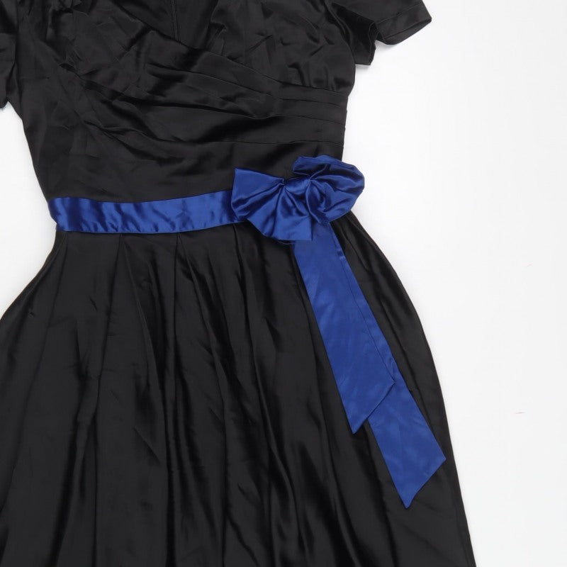 Lindy Bop Women Black Blue Size 10 Fit & Flare Satin Long Dress