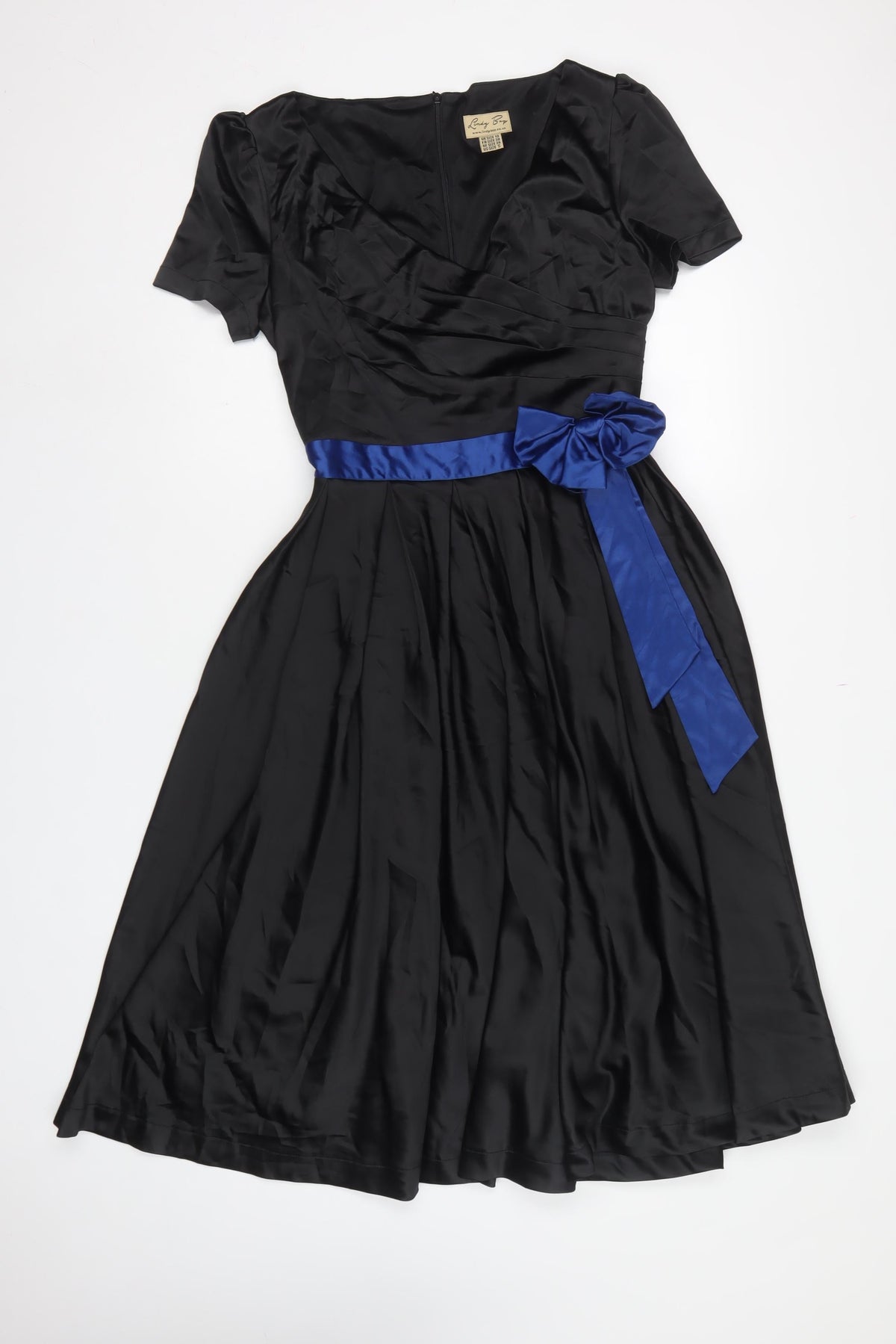 Lindy Bop Women Black Blue Size 10 Fit & Flare Satin Long Dress