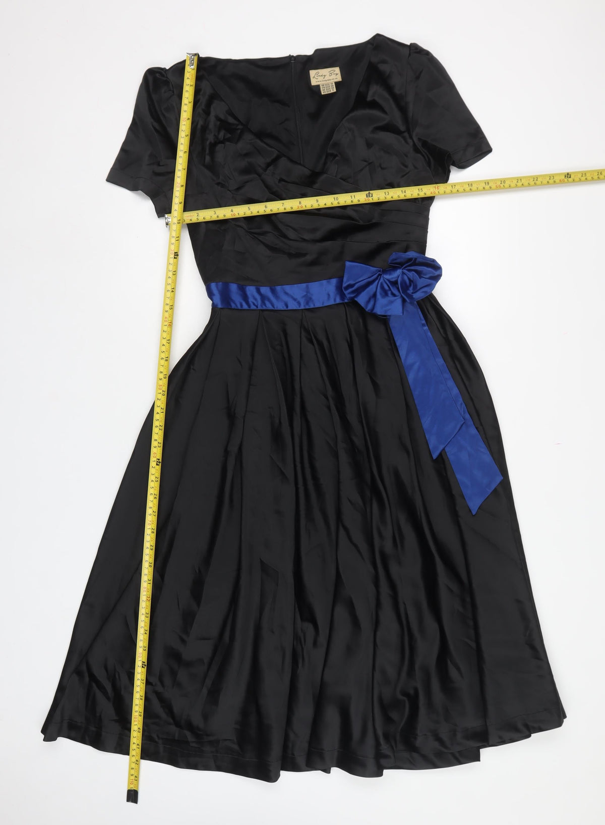 Lindy Bop Women Black Blue Size 10 Fit & Flare Satin Long Dress