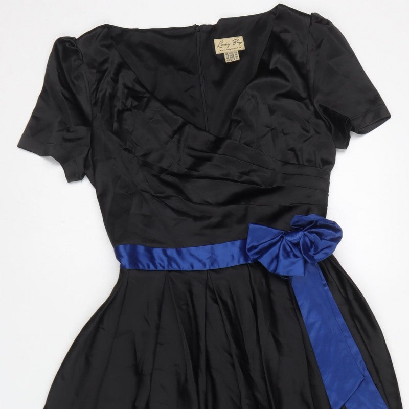 Lindy Bop Women Black Blue Size 10 Fit & Flare Satin Long Dress
