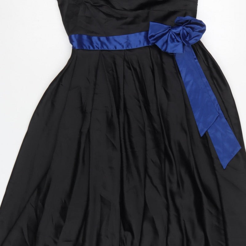 Lindy Bop Women Black Blue Size 10 Fit & Flare Satin Long Dress
