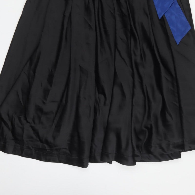 Lindy Bop Women Black Blue Size 10 Fit & Flare Satin Long Dress