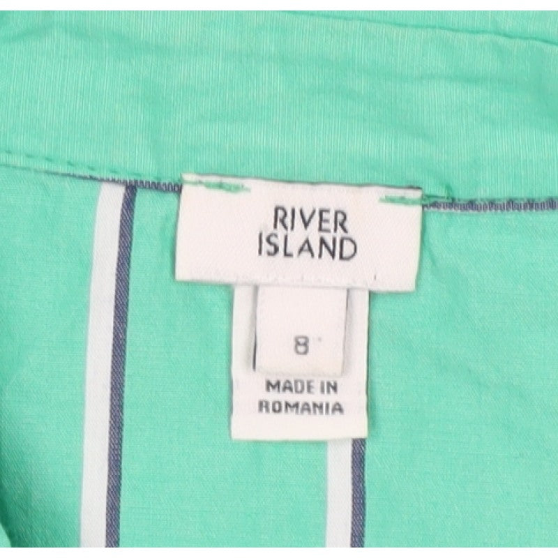 River Island Women Green UK 8 Striped Cotton Button-Up Collared Blouse