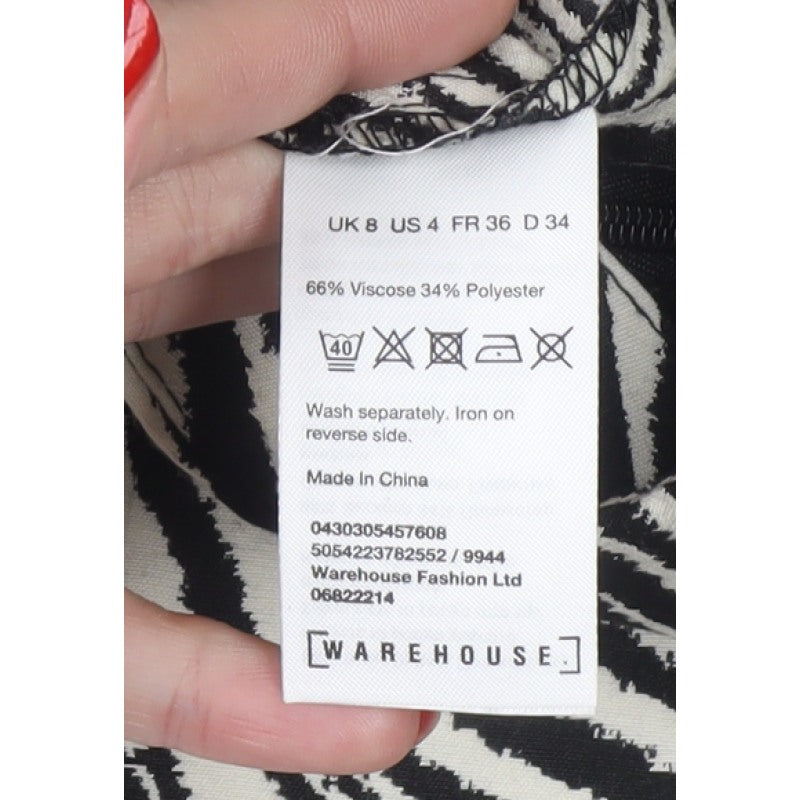 Warehouse Women Black White UK 8 Zebra Print Pencil Mini Skirt