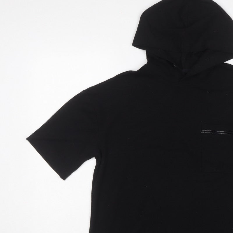 TZ Men’s Black XS Short Sleeve Pullover Hoodie Cotton Pocket