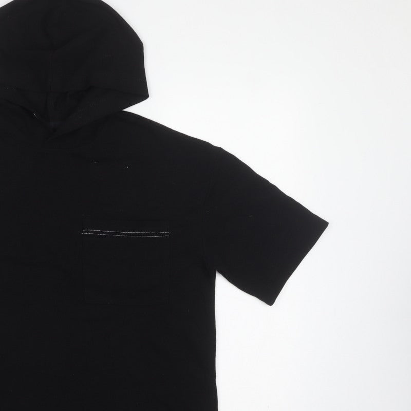TZ Men’s Black XS Short Sleeve Pullover Hoodie Cotton Pocket
