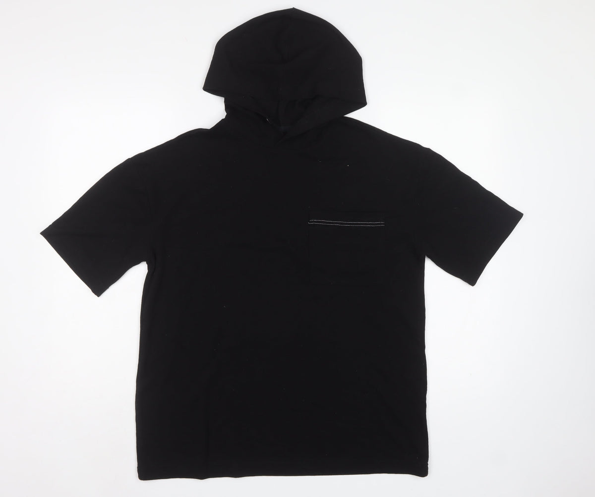 TZ Men’s Black XS Short Sleeve Pullover Hoodie Cotton Pocket