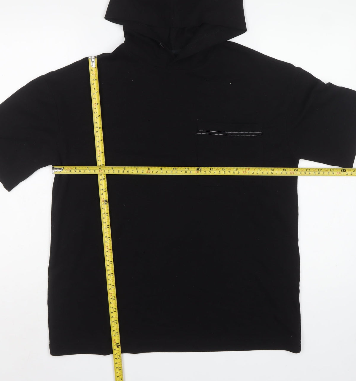 TZ Men’s Black XS Short Sleeve Pullover Hoodie Cotton Pocket