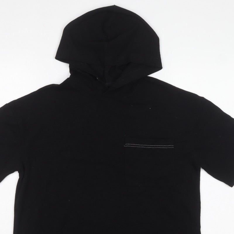TZ Men’s Black XS Short Sleeve Pullover Hoodie Cotton Pocket