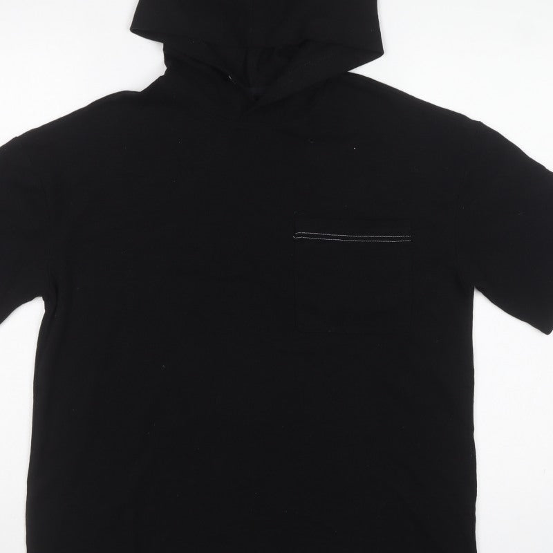 TZ Men’s Black XS Short Sleeve Pullover Hoodie Cotton Pocket