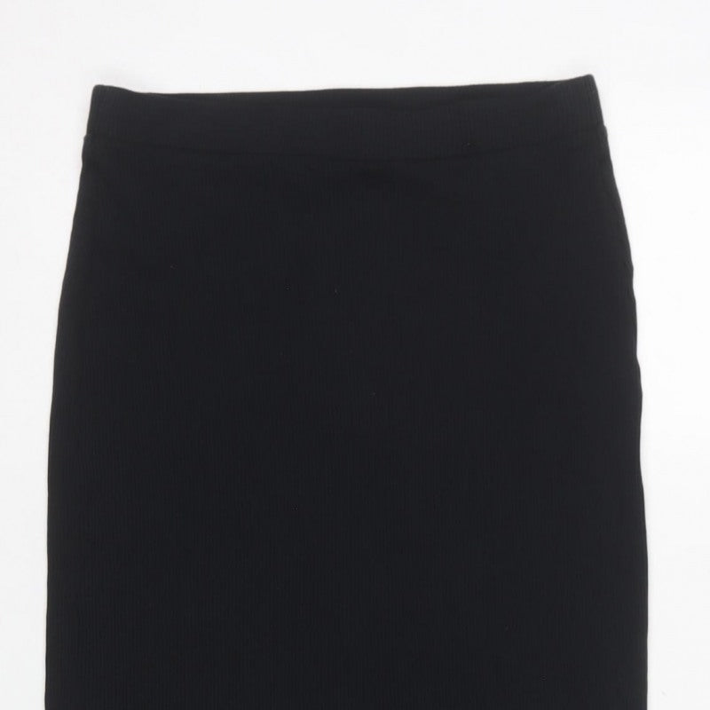 Marks and Spencer Women Black Size 10 Ribbed Knit Pencil Maxi Skirt