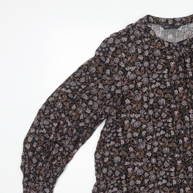 Marks and Spencer Women Black UK 16 Paisley Button-Up Blouse