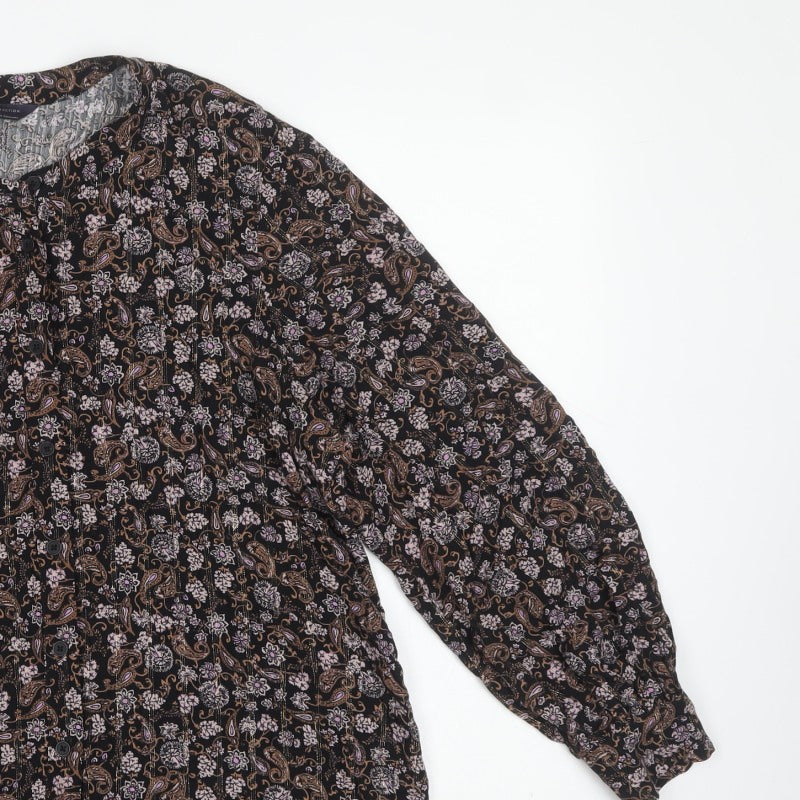 Marks and Spencer Women Black UK 16 Paisley Button-Up Blouse
