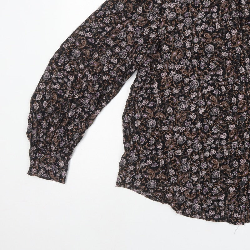 Marks and Spencer Women Black UK 16 Paisley Button-Up Blouse
