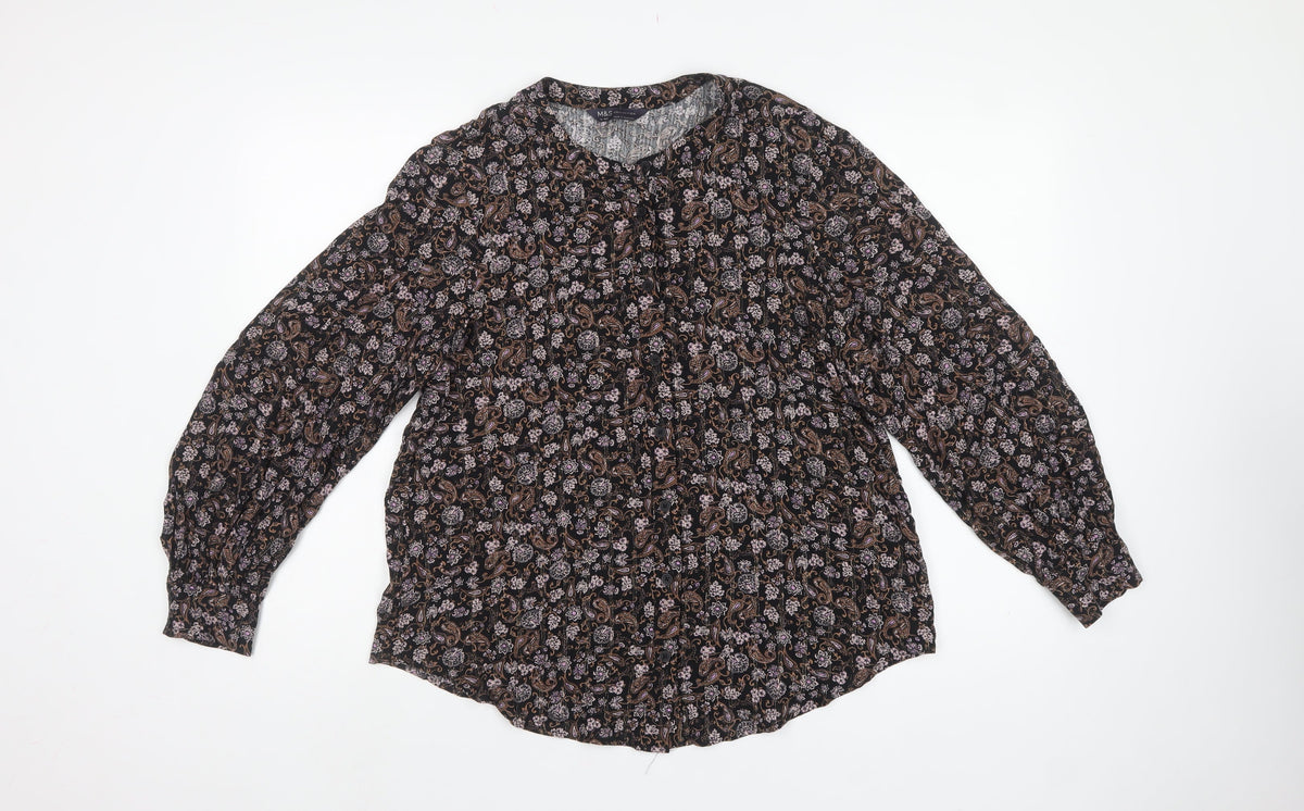 Marks and Spencer Women Black UK 16 Paisley Button-Up Blouse