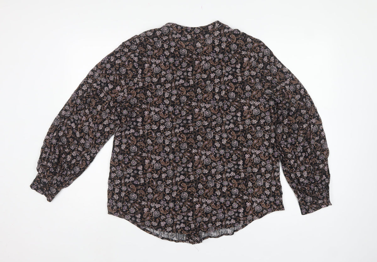 Marks and Spencer Women Black UK 16 Paisley Button-Up Blouse