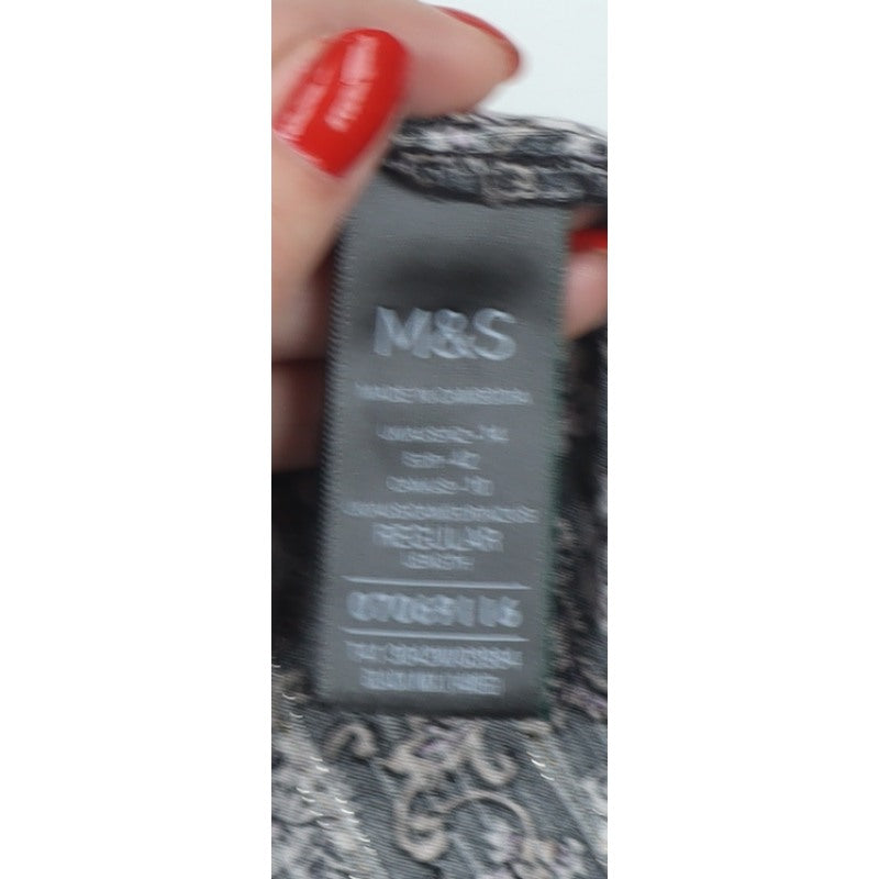 Marks and Spencer Women Black UK 16 Paisley Button-Up Blouse