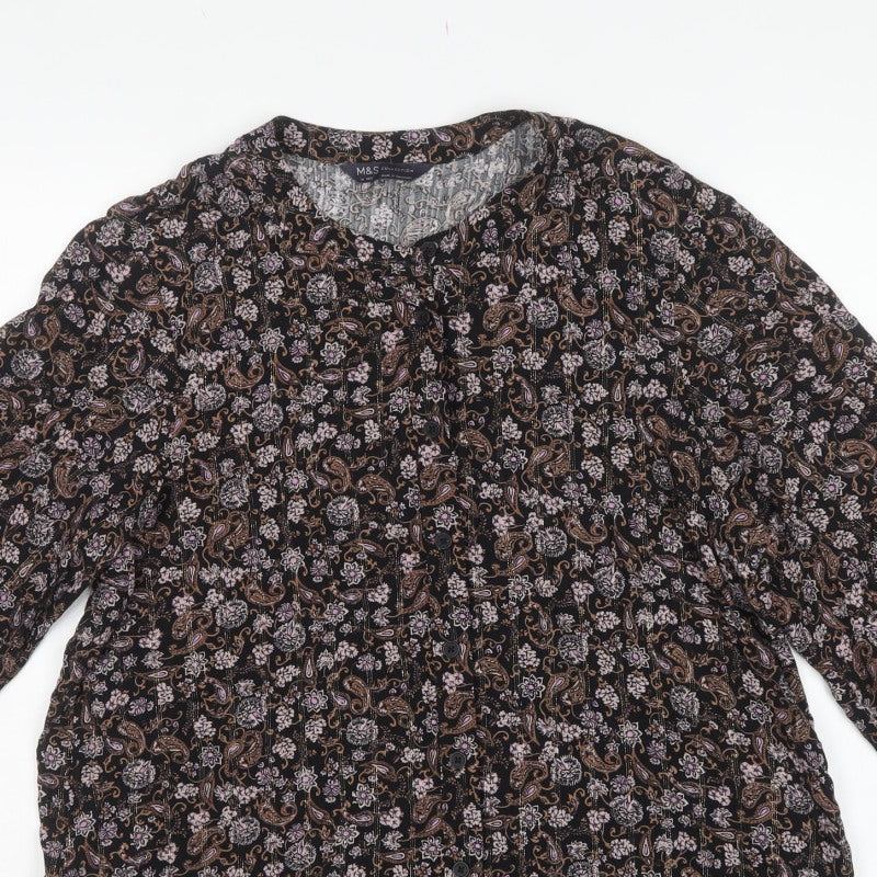 Marks and Spencer Women Black UK 16 Paisley Button-Up Blouse