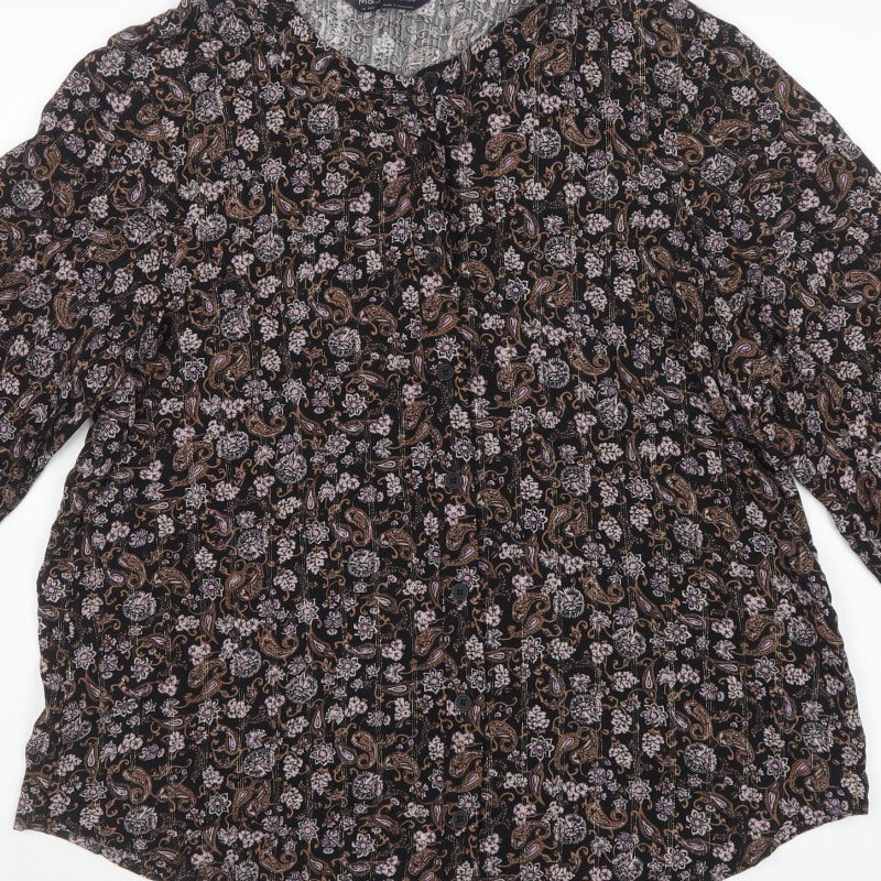 Marks and Spencer Women Black UK 16 Paisley Button-Up Blouse