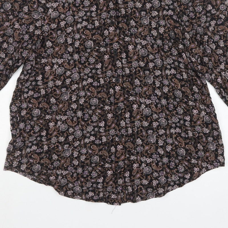 Marks and Spencer Women Black UK 16 Paisley Button-Up Blouse