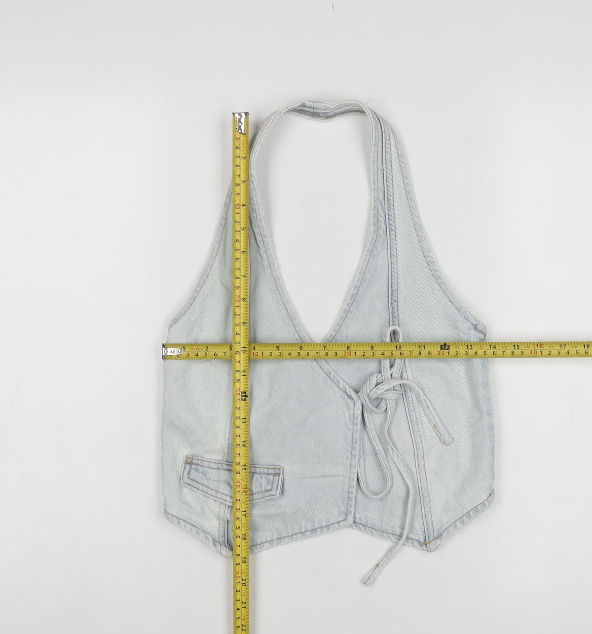 Pull&Bear Women Blue XS Denim Halter Wrap Tie Tank Top