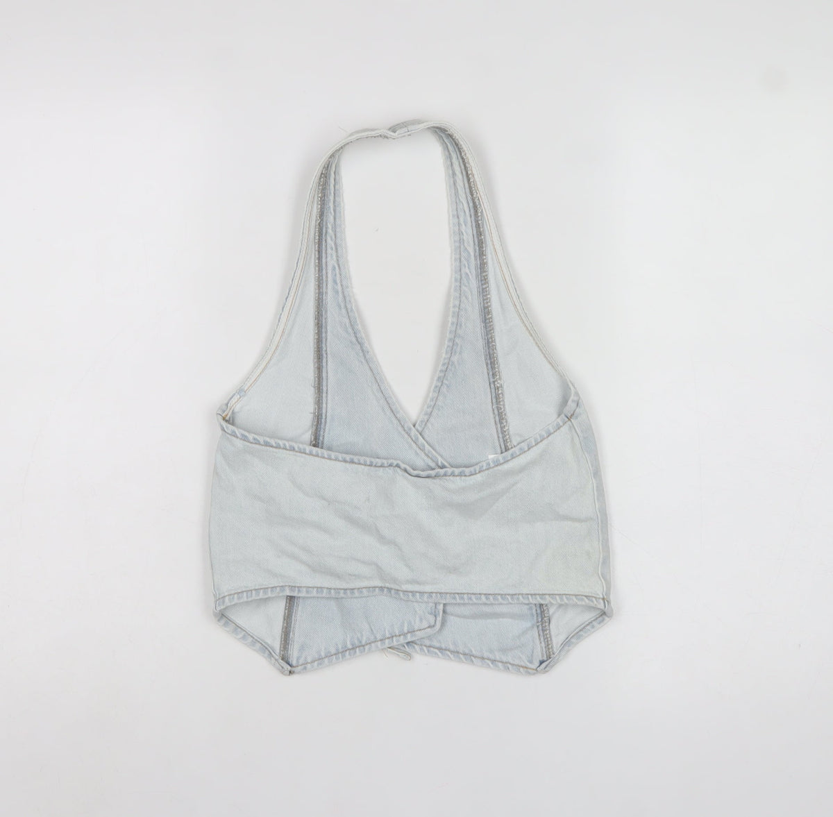 Pull&Bear Women Blue XS Denim Halter Wrap Tie Tank Top