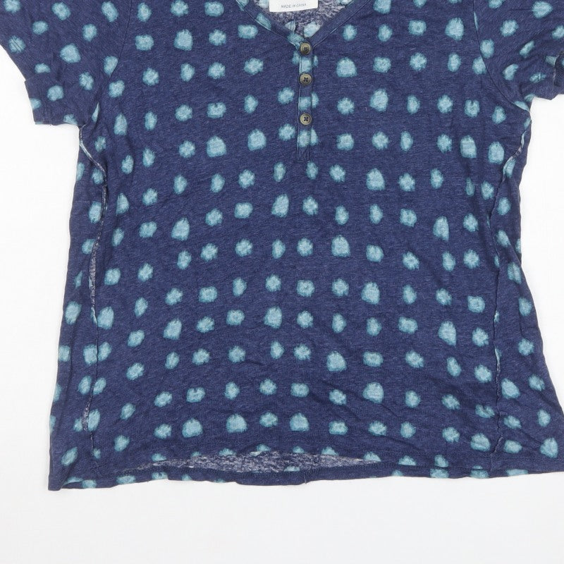 FatFace Women’s Blue Linen Basic Polka Dot V-Neck Blouse UK 14