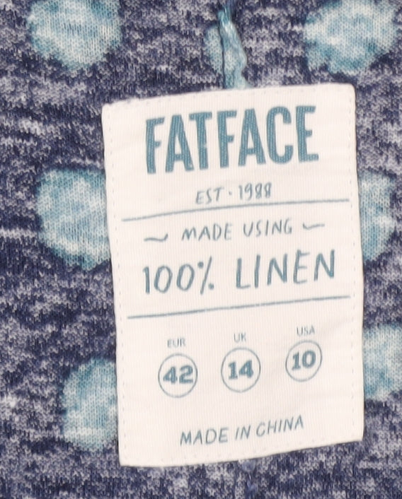 FatFace Women’s Blue Linen Basic Polka Dot V-Neck Blouse UK 14