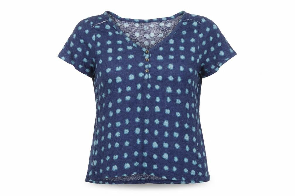FatFace Women’s Blue Linen Basic Polka Dot V-Neck Blouse UK 14